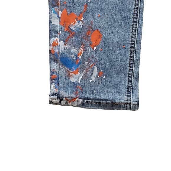 Shein  Size 34 Paint Splash Green Fiber Distressed Ripped Light Wash Jeans Blue - Picture 5 of 9